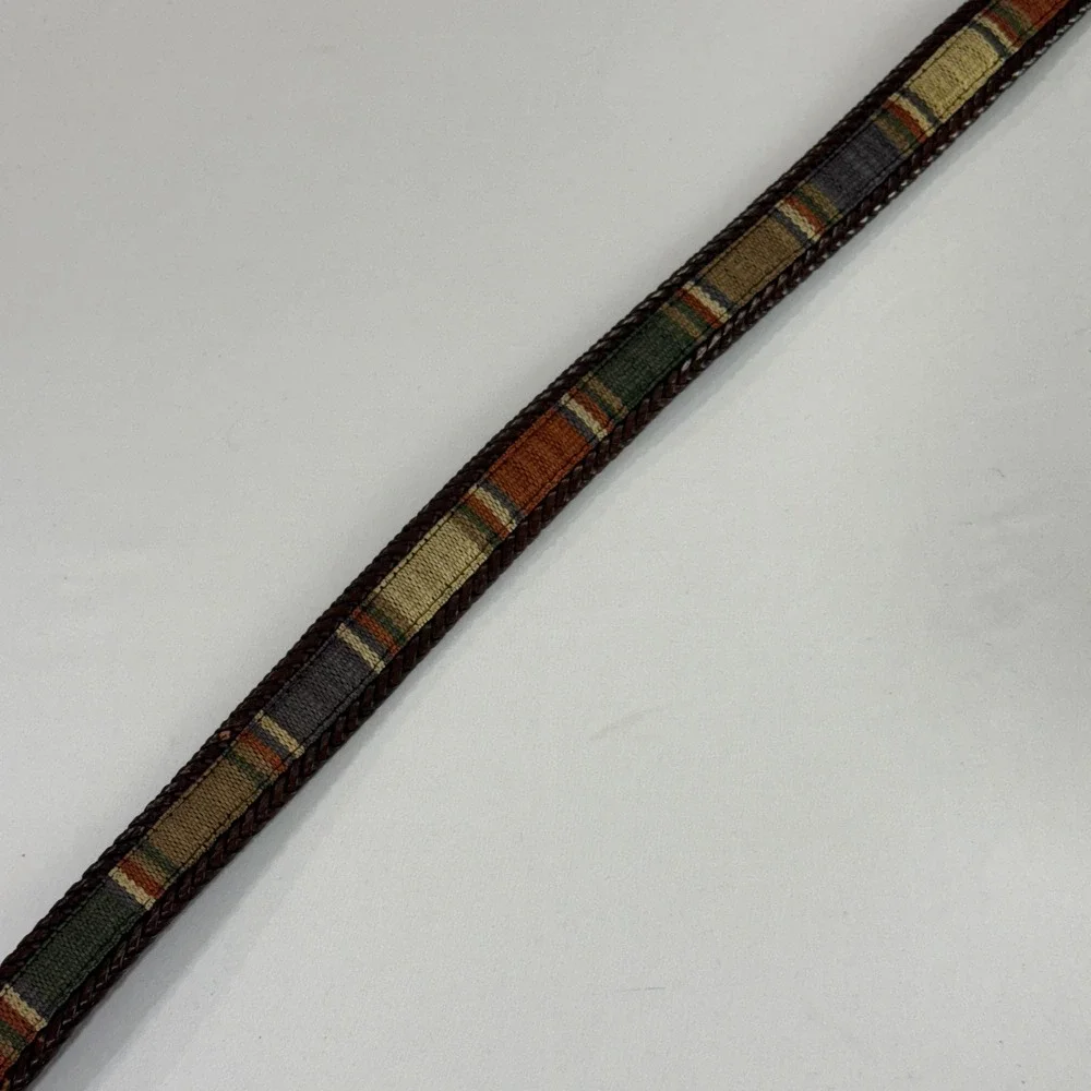 Vintage Western Woven Leather Belt Mens 36 Brown Braided Southwestern Buckle